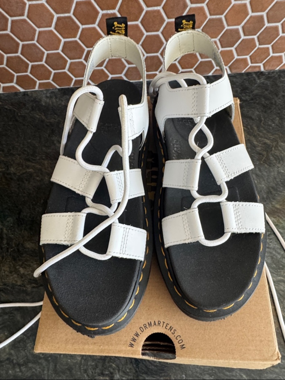 Dr. Martens Nartilla White Gladiator Lace-Up Sandals